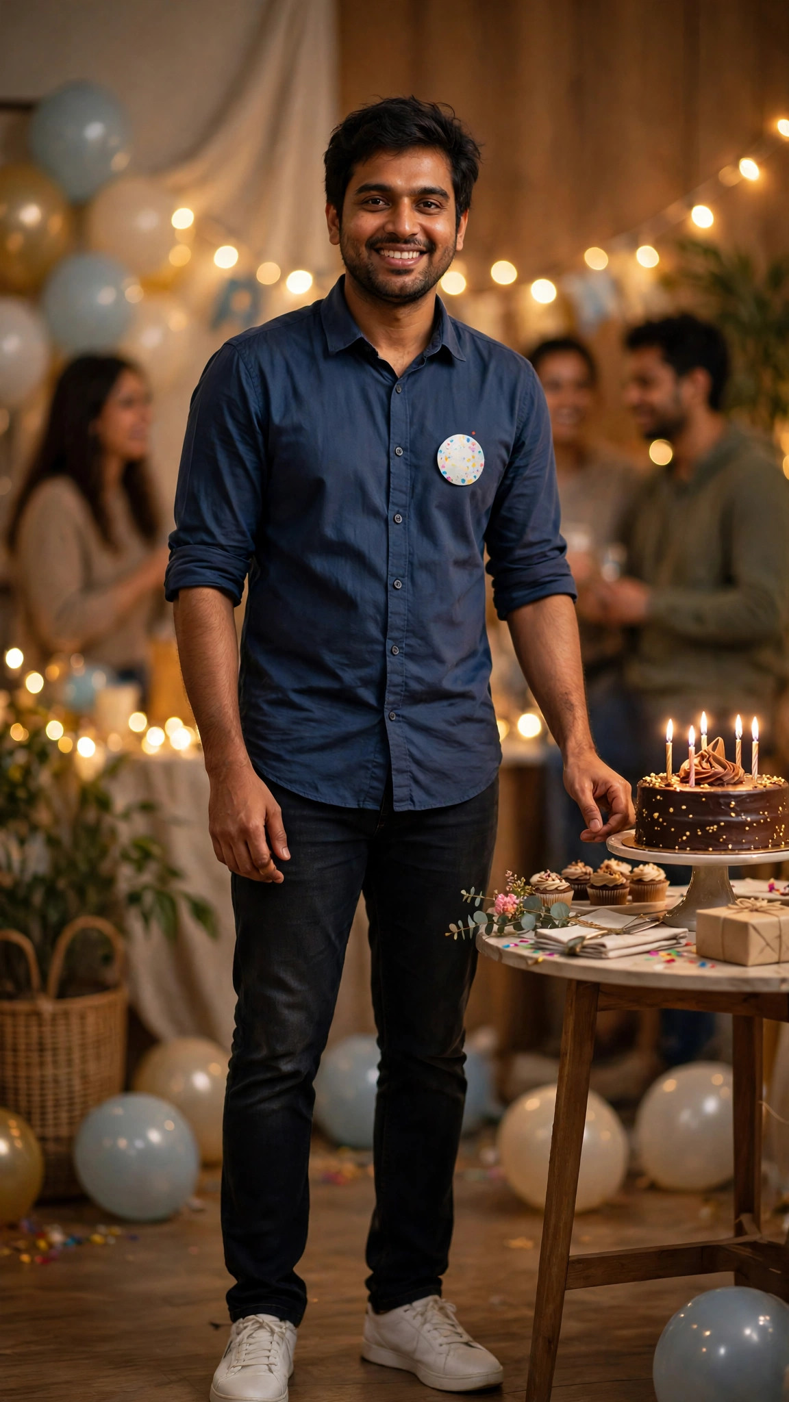 Example image of a boy beside a birthday cake table with balloons
