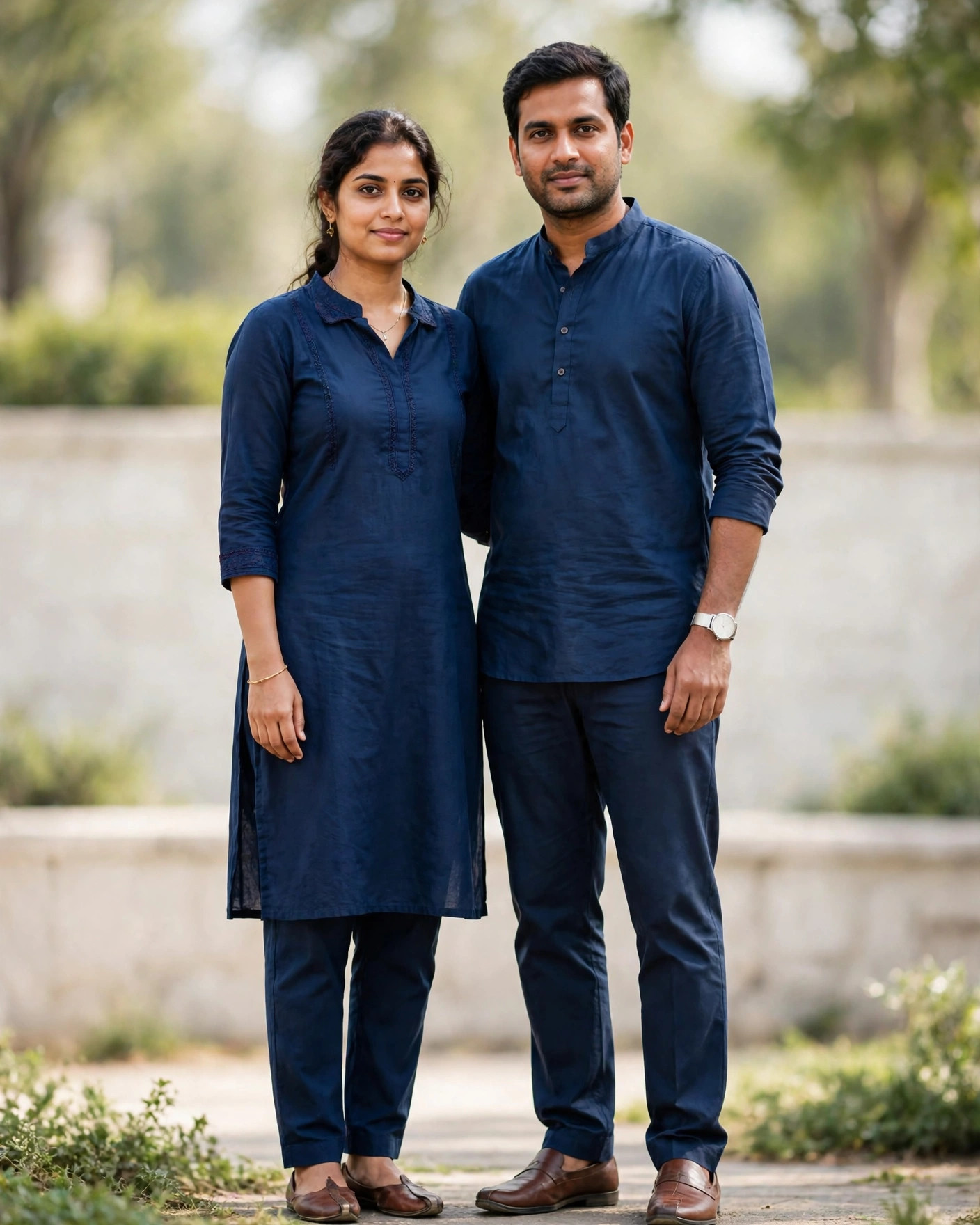 Example image of a couple in matching navy outfits for a DP