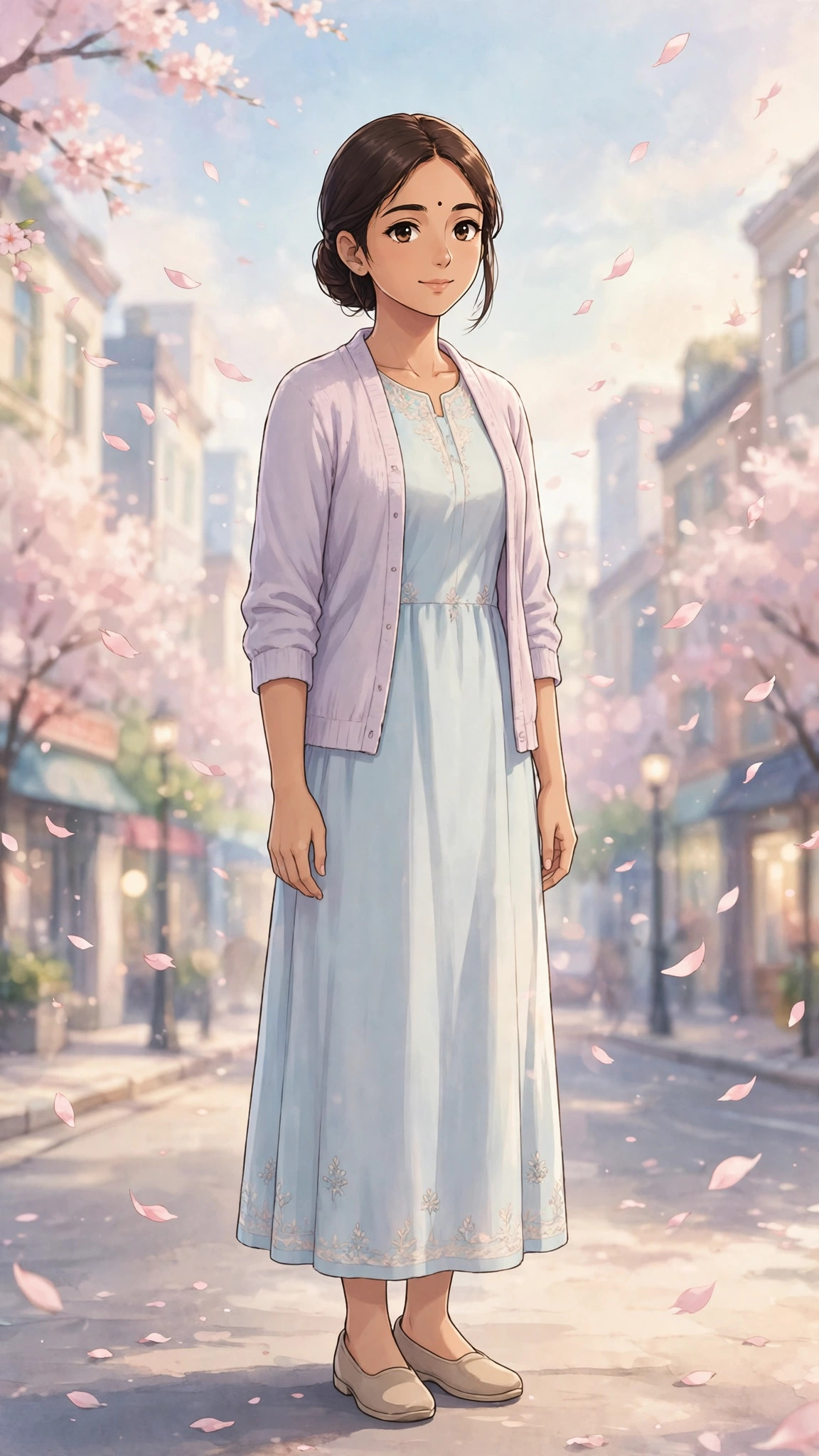 Example image of an anime-style portrait of a girl with cherry blossoms