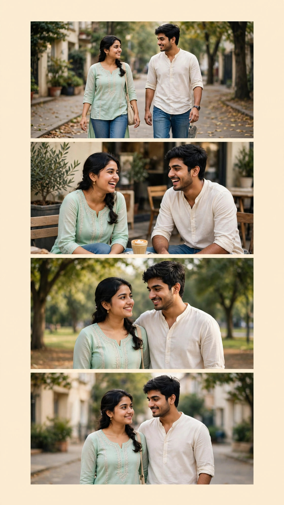 Example image of a couple photo collage with several moments in one vertical frame