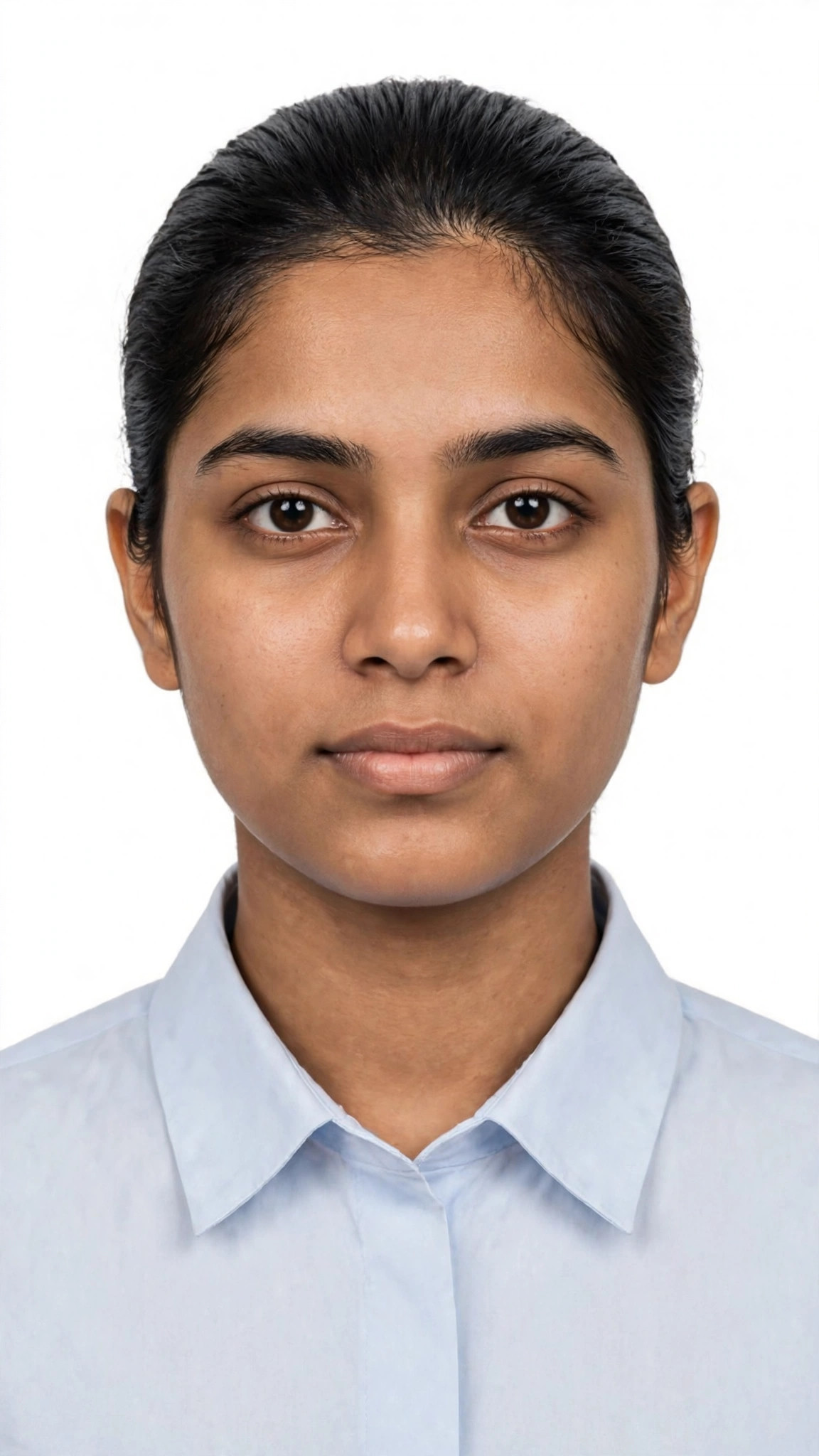 Example image of a girl in a formal passport-style photo on a plain white background